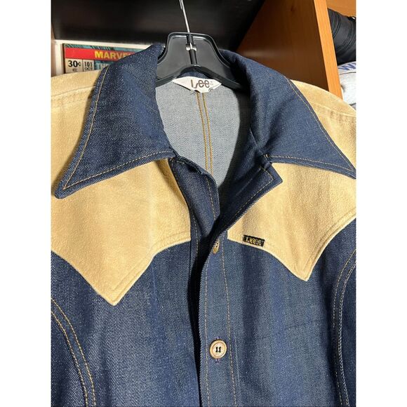 Vtg Men’s 70s Lee Blue Denim Suit Jacket Blazer Western Disco - Picture 2 of 7